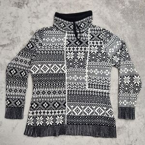 WOOLRICH Women's Black/White Snowflake Geometric Knit High Neck Sweater Large